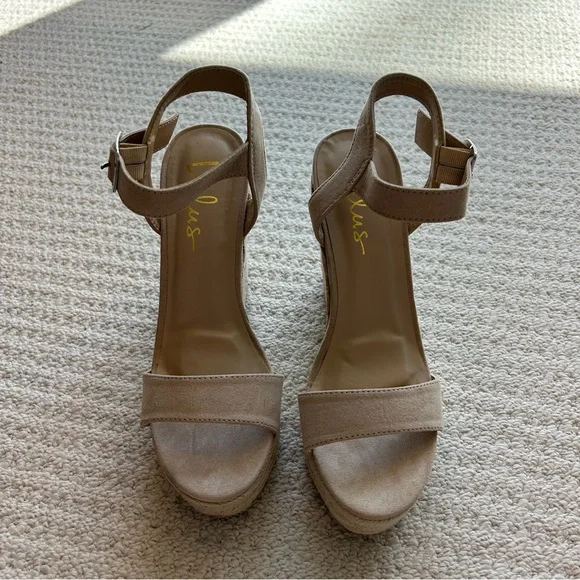 Lulu’s Beachy Dreams Natural Suede Espadrille Wedges Heels Size 7.5 - Picture 8 of 14